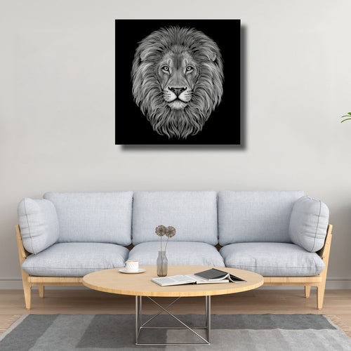 Löwe, Blaue Augen, Schwarz-Weiß, Wandbild, Galerie Qualität, Tierkunst, Tierporträt, Tierfotografie, Tiermotiv, Lebendige Kunst, Langlebig, Einzigartiges Design, Geschenkidee, Wohnzimmerdekoration, Bürodekoration, Heimdekoration, Wanddekoration, Kunstdruck, Leinwandbild, Galerie-Druck, Schwarz-Weiß-Kunstwerk, Tiergemälde, Tierzeichnung, Tierporträt-Kunstwerk,