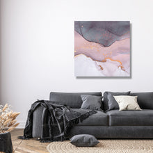 Lade das Bild in den Galerie-Viewer, Wandbild Alu-Dibond brushed: Wandbild Abstract Art Pastell Marmor rosa mit gold grauem Hintergrund
