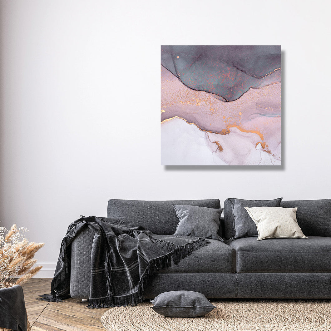 Wandbild Alu-Dibond brushed: Wandbild Abstract Art Pastell Marmor rosa mit gold grauem Hintergrund